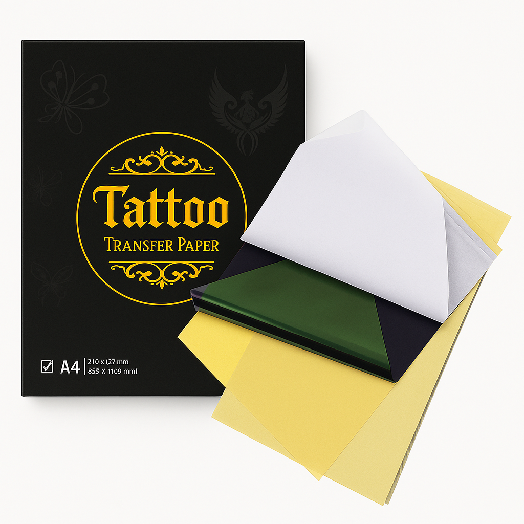 Tattoo Transfer Paper - 100 Sheets A4 Size, Thermal Stencil Paper for Tattoo Transfer Kit - Commercial & Personal Use, DIY Tattoo Tracing Paper Compatible with tattoo Printer & Tattoo Supplies