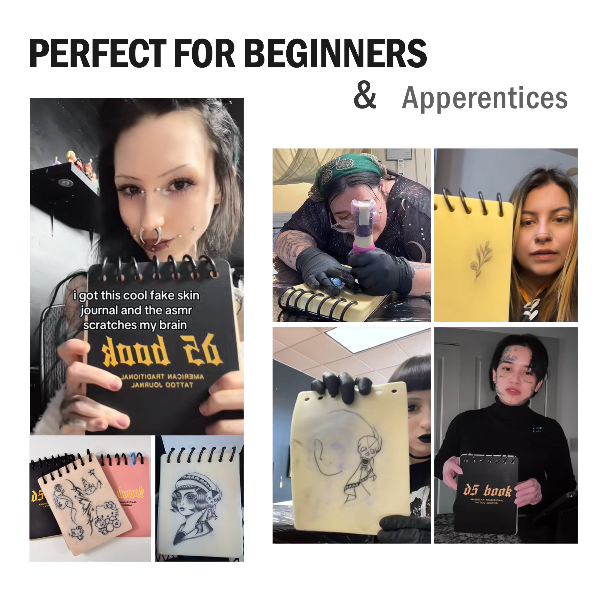 [New]D5Tattoo Tattoo Practice Flipbook – 7 Sheets of 3MM Silicone Skin, Create Your Own Tattoo Training Journal, Portable & Reusable for DIY Tattoo Artists