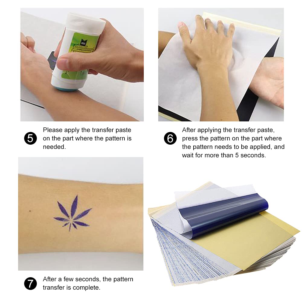 Tattoo Transfer Paper - 100 Sheets A4 Size, Thermal Stencil Paper for Tattoo Transfer Kit - Commercial & Personal Use, DIY Tattoo Tracing Paper Compatible with tattoo Printer & Tattoo Supplies