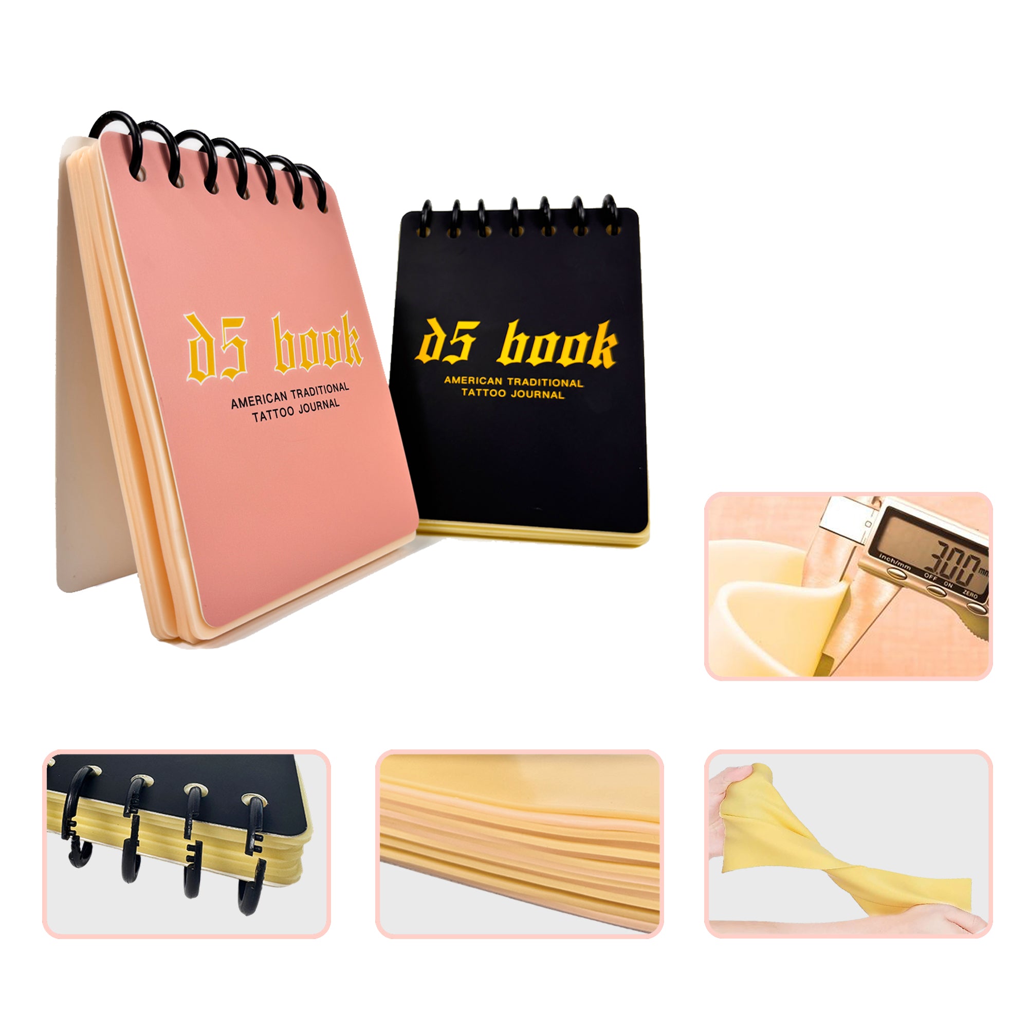 [New]D5Tattoo Tattoo Practice Flipbook – 7 Sheets of 3MM Silicone Skin, Create Your Own Tattoo Training Journal, Portable & Reusable for DIY Tattoo Artists